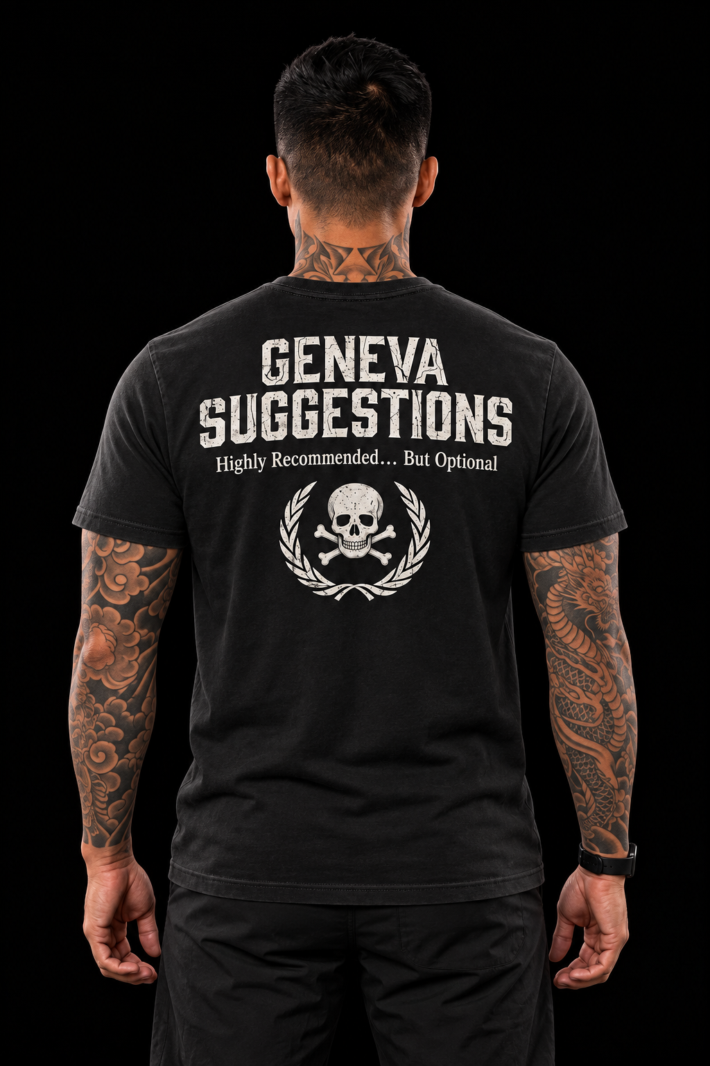 Geneva Suggestions Tee in Black on model, back view