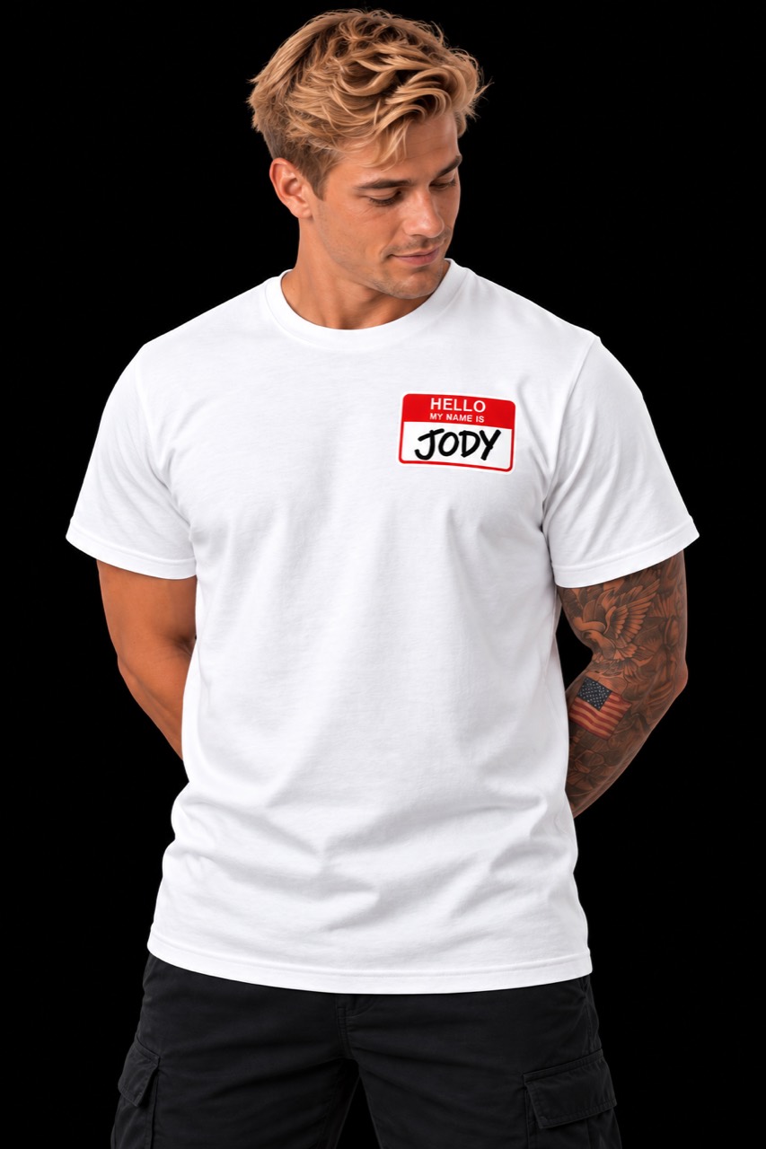 I'm Jody Tee in White on model, alternate front view