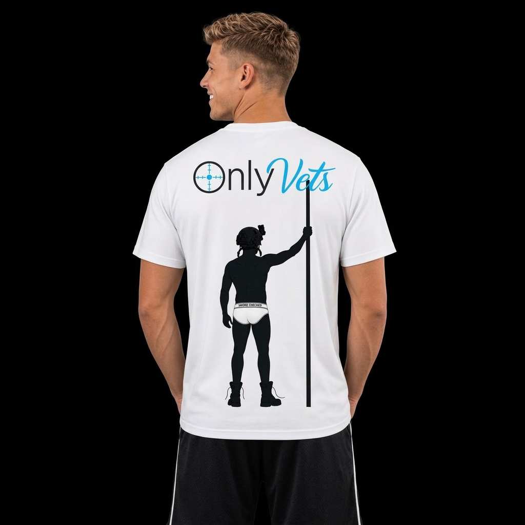 OnlyVets Tee in White on model, back view